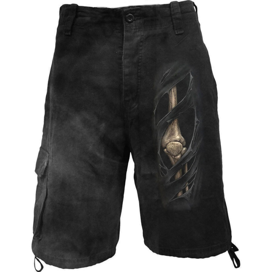 

Men's Vintage Punk Gothic Bone Rips Print Cargo Shorts