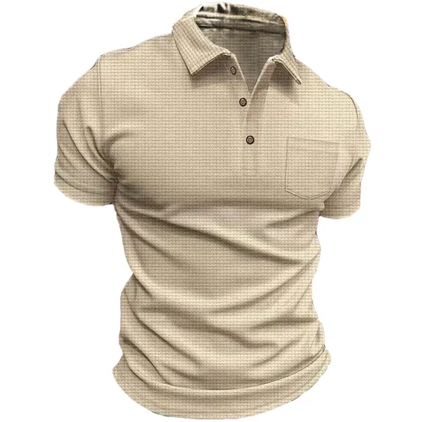 Camiseta De Cuello Henley Con Bolsillo Tipo Gofre Vintage Para Hombre POLO - Kalesafe.com 