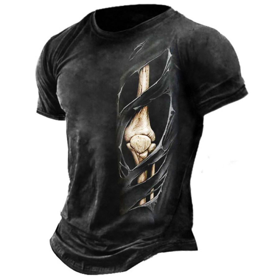 

Men's Vintage Punk Gothic Bone Rips Print T-Shirt