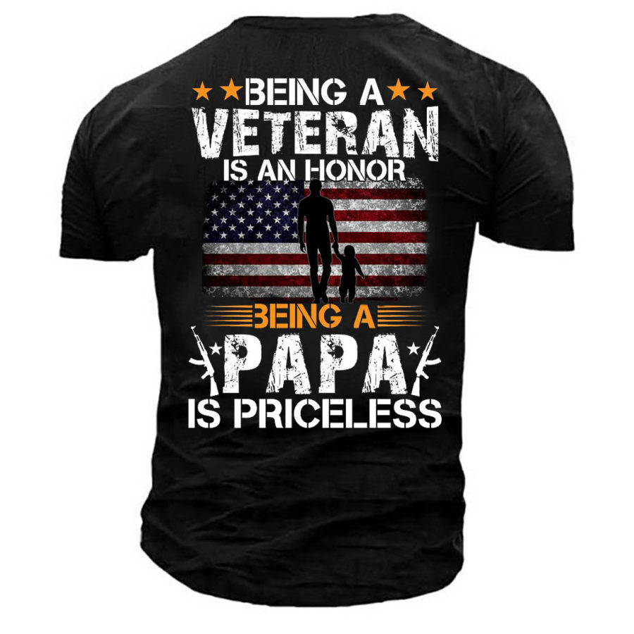 

Men's Being A Veteran Is An Honor Being A Papa Is Priceless Veterans Cotton T-Shirt