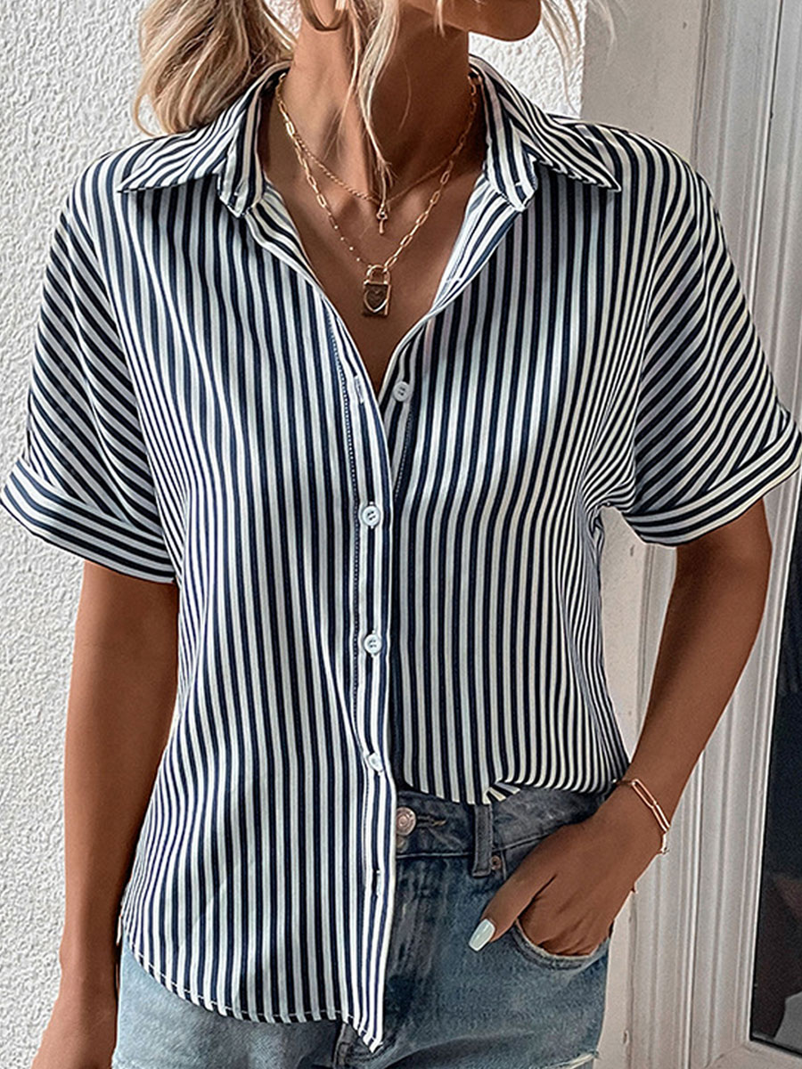 Casual Loose Striped Printed Chic Short-sleeved Blouse