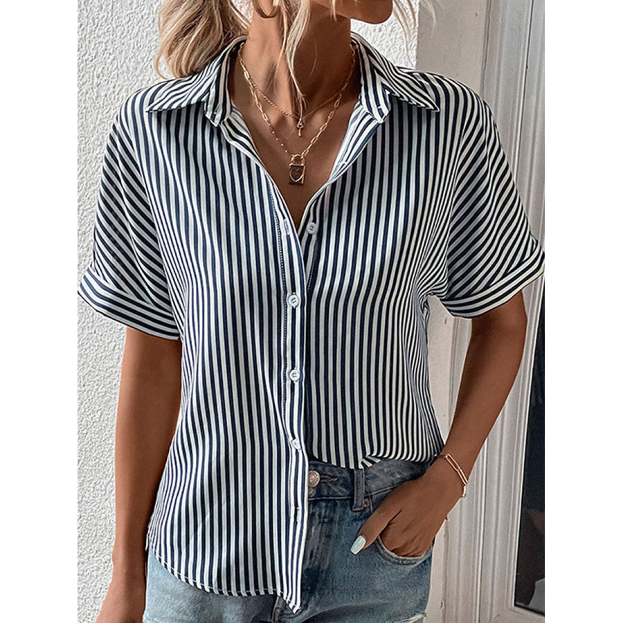 

Casual Loose Striped Printed Short-sleeved Blouse