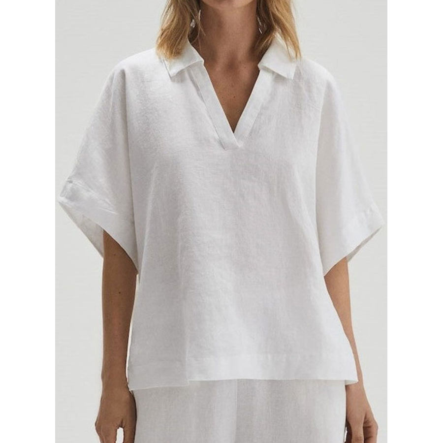 

V-neck Casual Loose Solid Color Short-sleeved Blouse