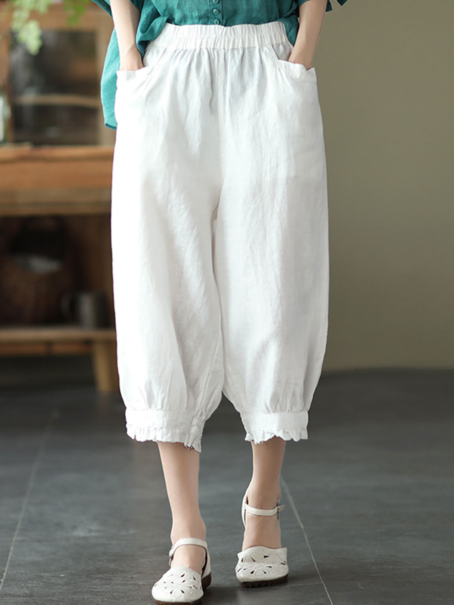 Casual Loose Solid Color Chic Elastic Waist Pants
