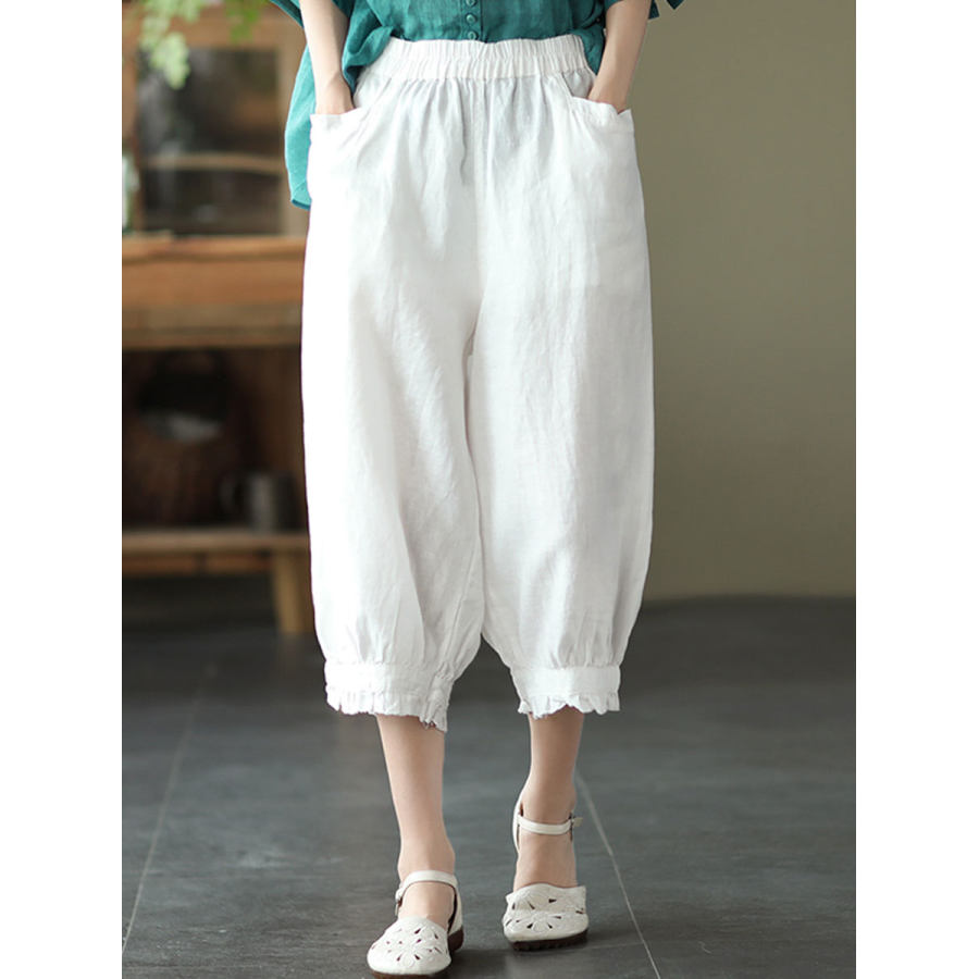 

Casual Loose Solid Color Elastic Waist Pants