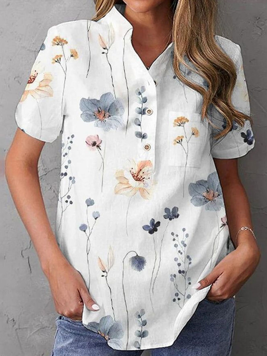 Casual Loose Floral Print Chic Short Sleeve Blouse