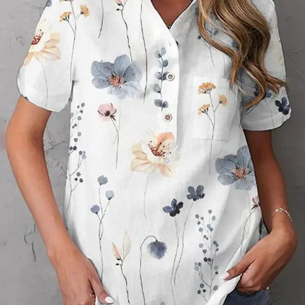 Casual Loose Floral Print Short Sleeve Blouse - Cotosen.com