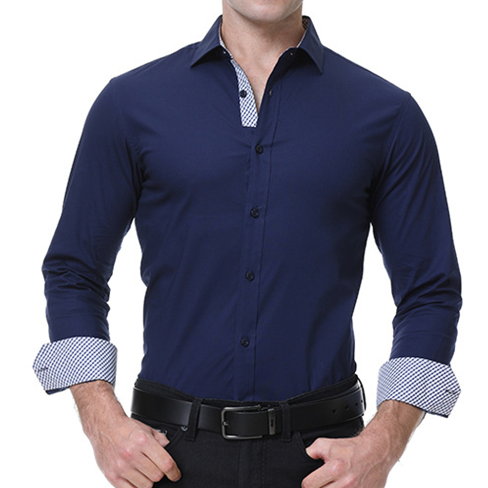 Men's Colorblock Casual Business Chic Cotton Long Sleeve Shirt