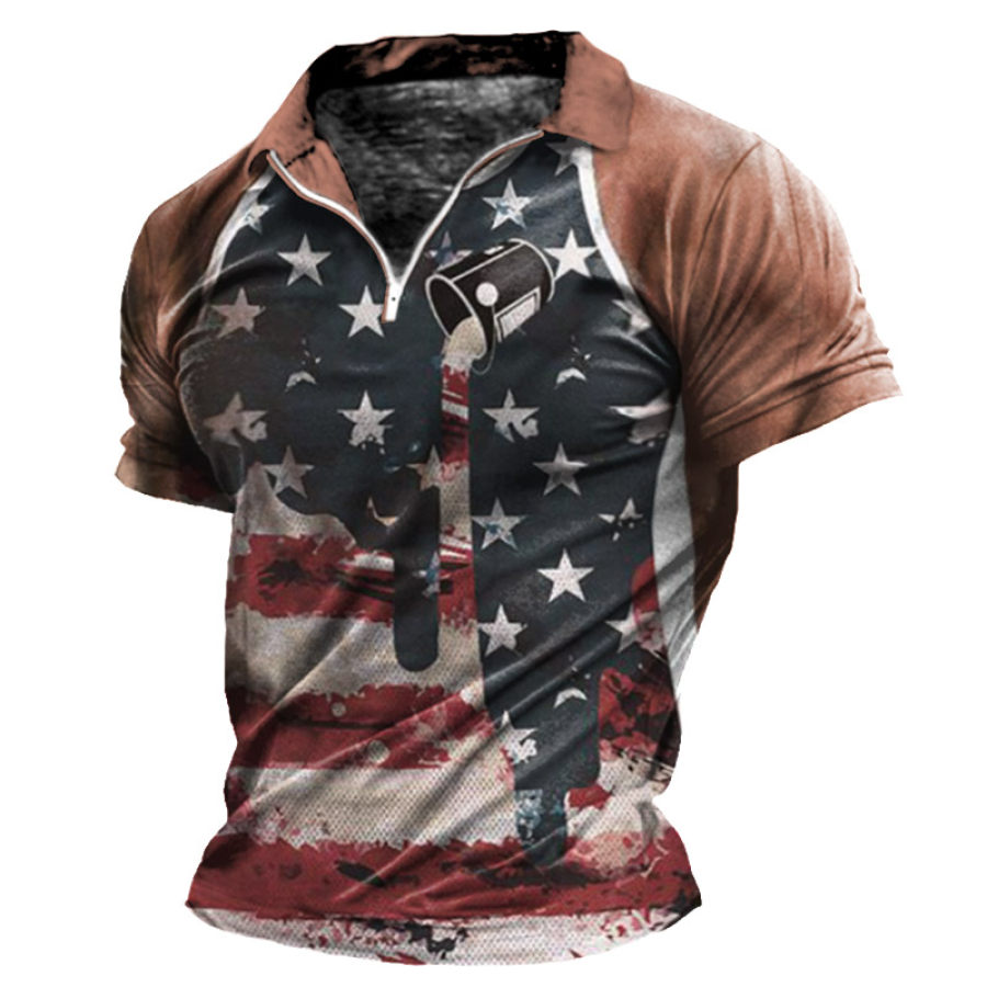 

Men's Fun American Flag Print Quarter Zip T-Shirt