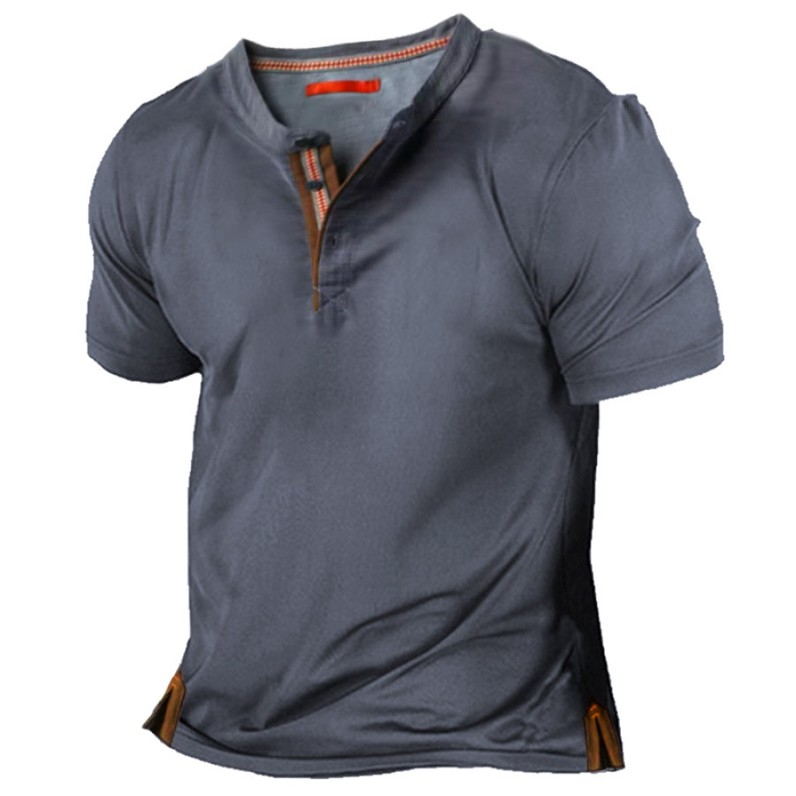 

Men's Vintage Contrast Webbing Henley T-Shirt