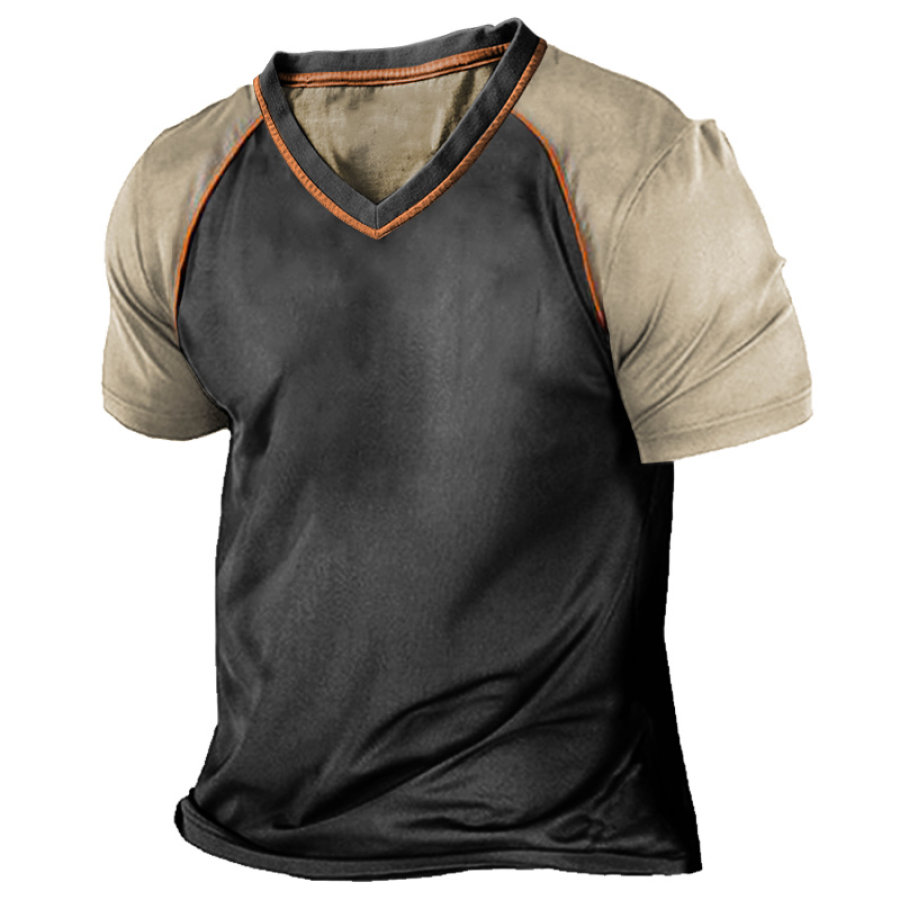 

Men's Vintage Colorblock Raglan Sleeve V-Neck T-Shirt