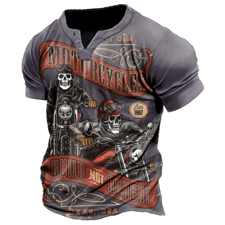 

Men's Outdoor Vintage Motorcycle Skull Print T-Shirt