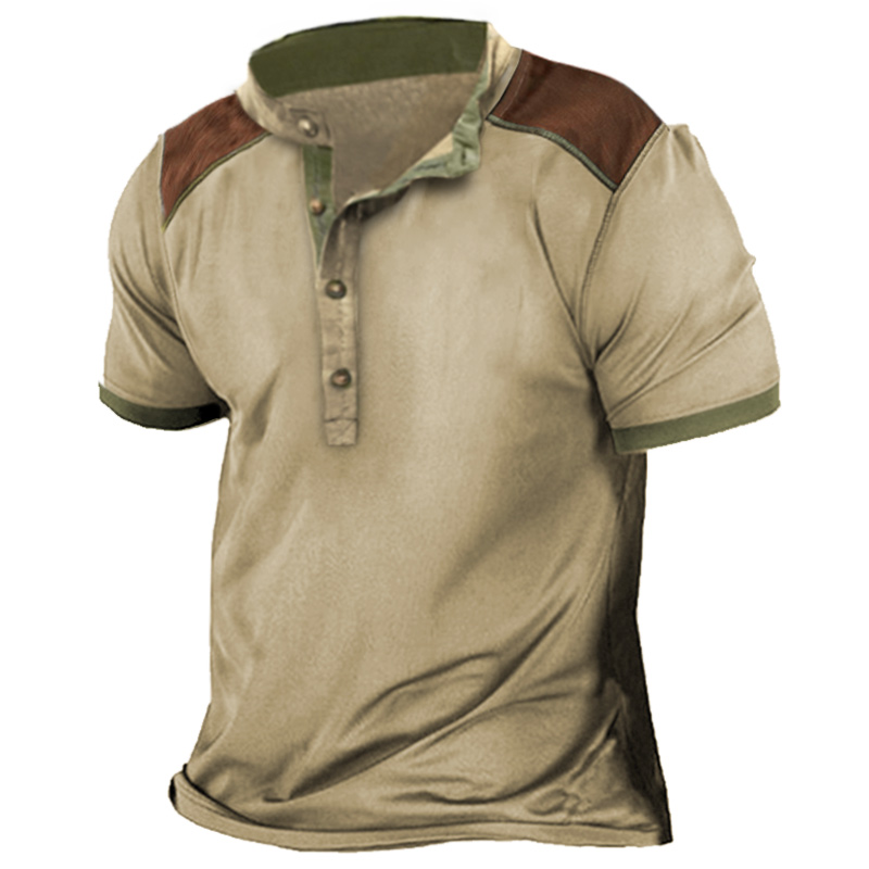 Men's Outdoor Vintage Colorblock Chic Henley T-shirt