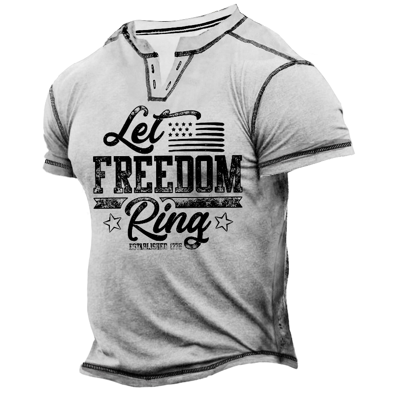 Let Freedom Ring Men's Chic Vintage Colorblock V-neck Tactical T-shirt