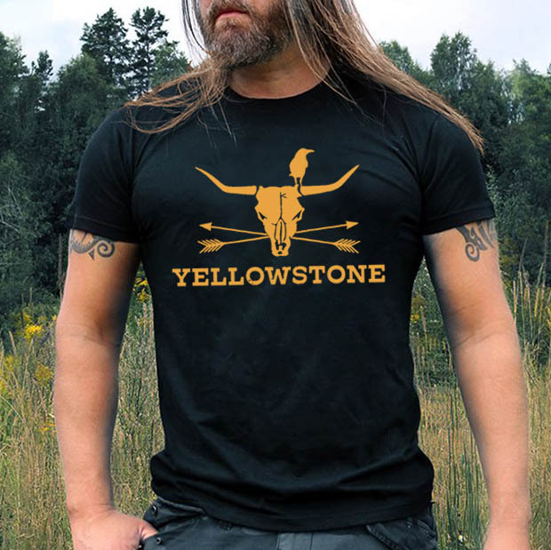 Men's Yellowstone Crow Print Chic Cotton T-shirt