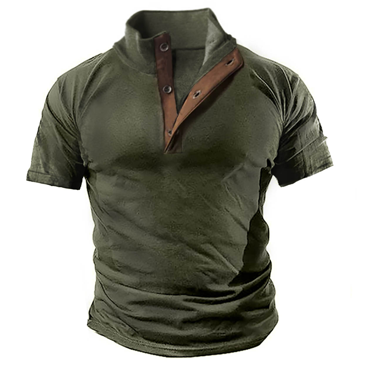 Men's Vintage Contrast Henley Chic Stand Collar T-shirt