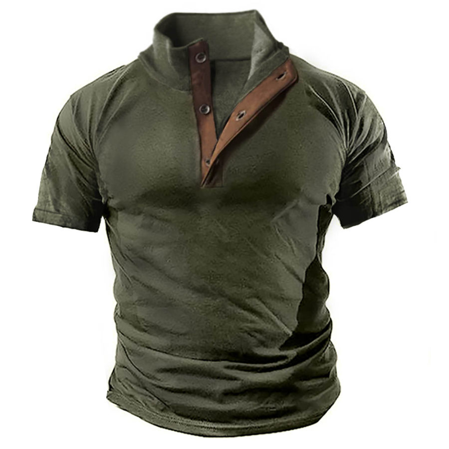 

Camiseta Masculina Vintage Contrastante Henley Com Gola Alta