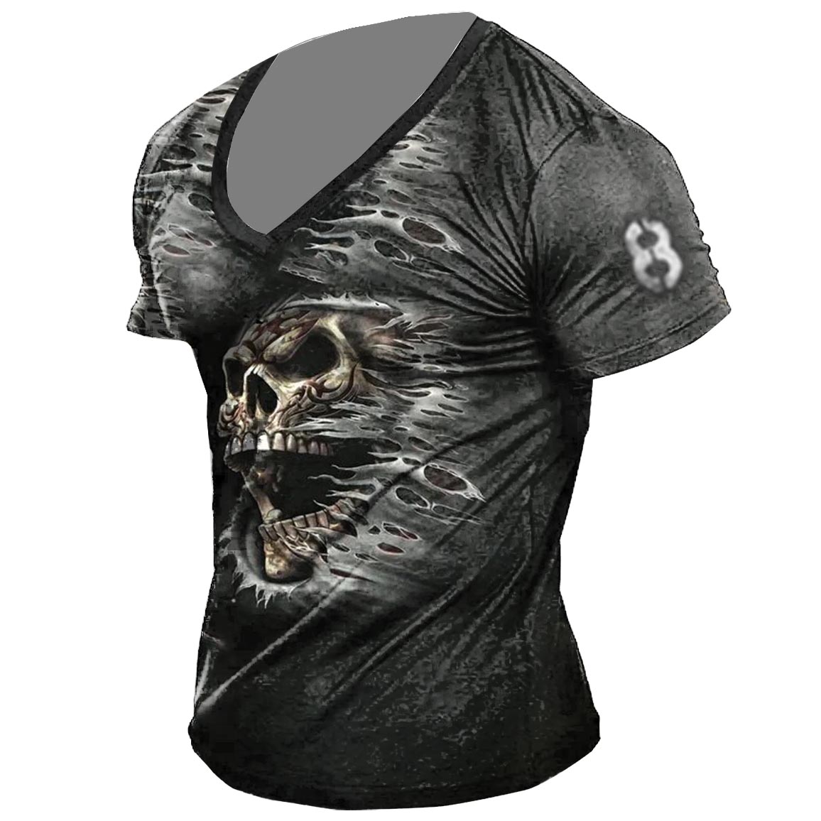 Men's Retro Skull V-neck Print Chic T-shirt