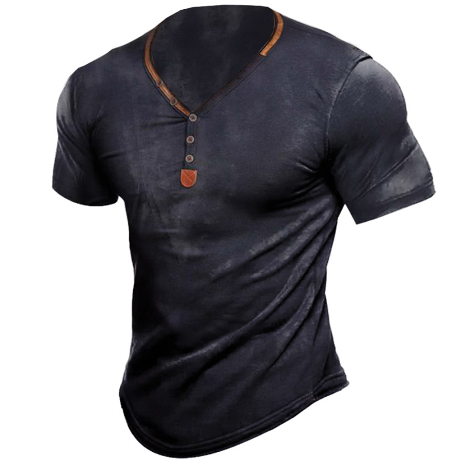

Men's Vintage Casual Henley Collar T-Shirt