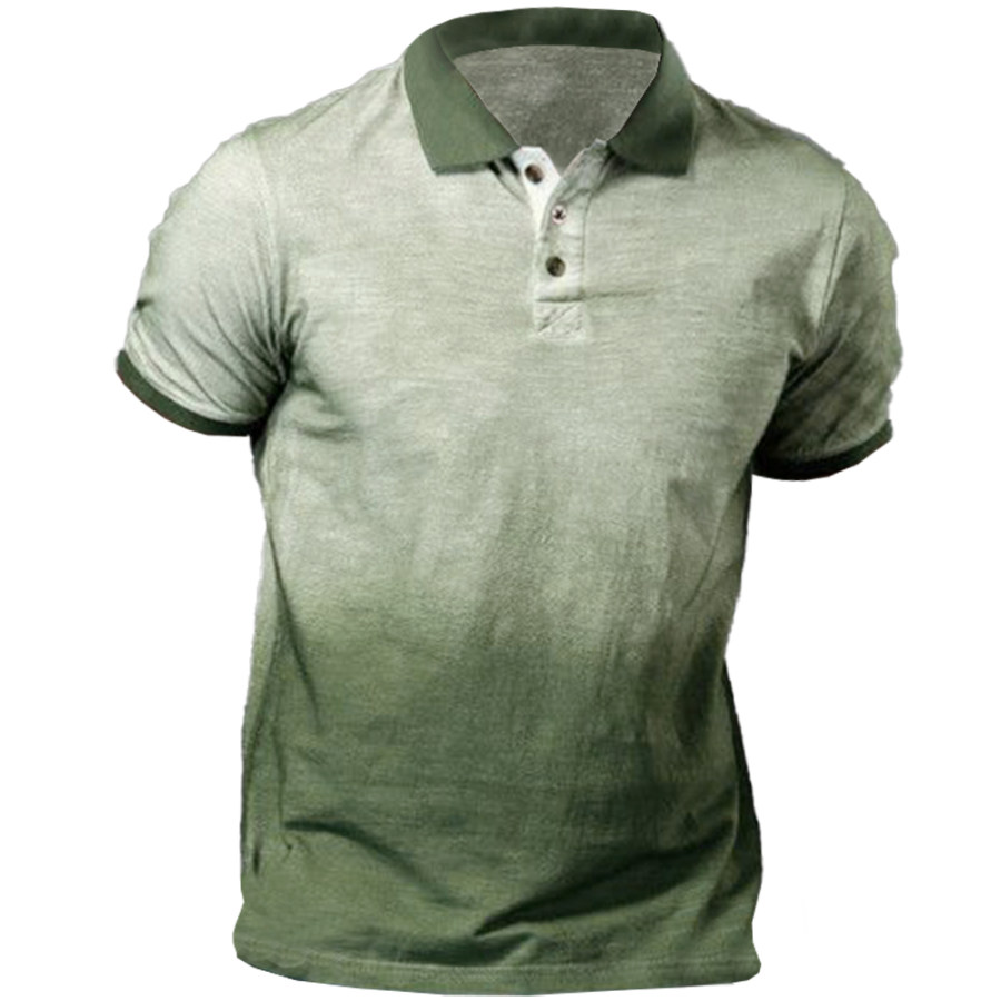 

Men's Vintage Gradient Print Polo Neck T-Shirt