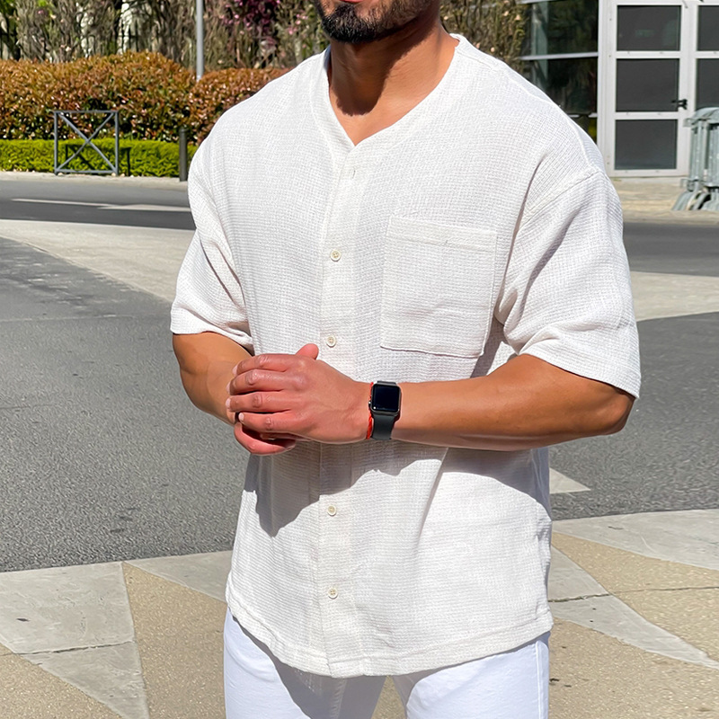 Mens Solid Color Cotton And Chic Linen Shirt