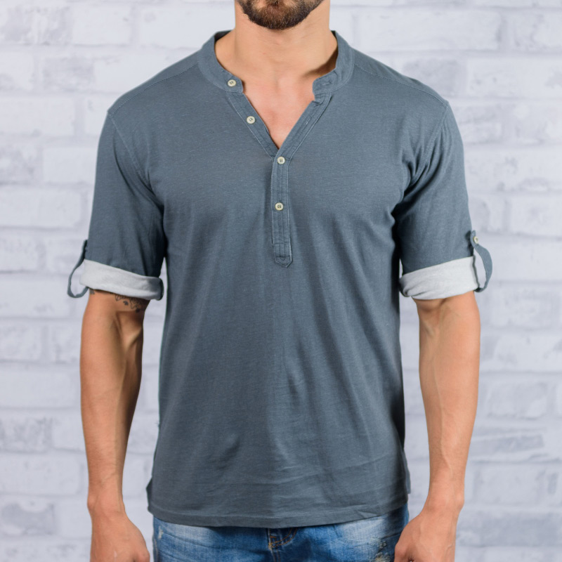 Men's Vintage Shirt Long Sleeve Chic Casual Henley Tee