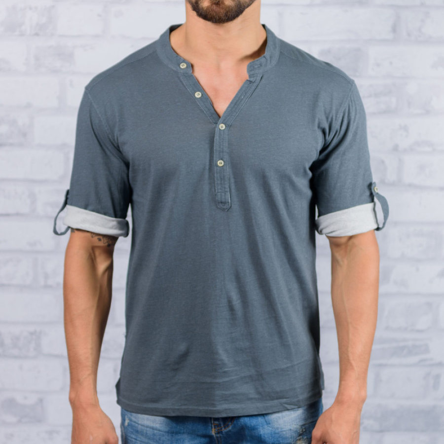 

Men's Vintage Shirt Long Sleeve Casual Henley Tee