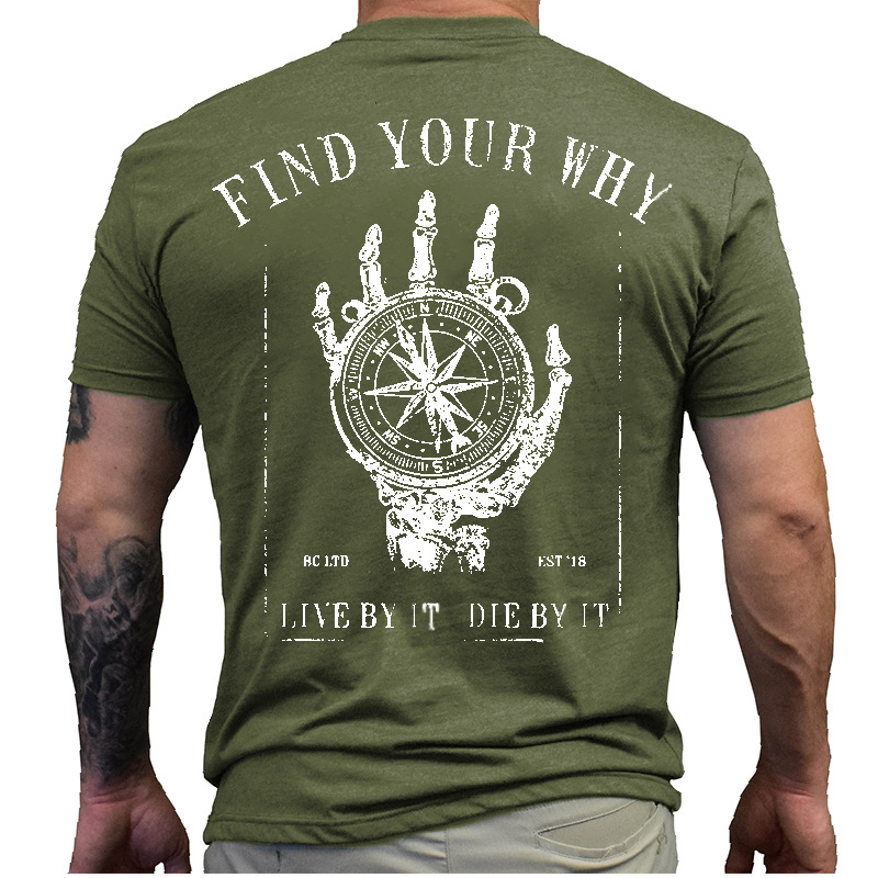 Find Your Why Men's Chic Compass Print Cotton T-shirt