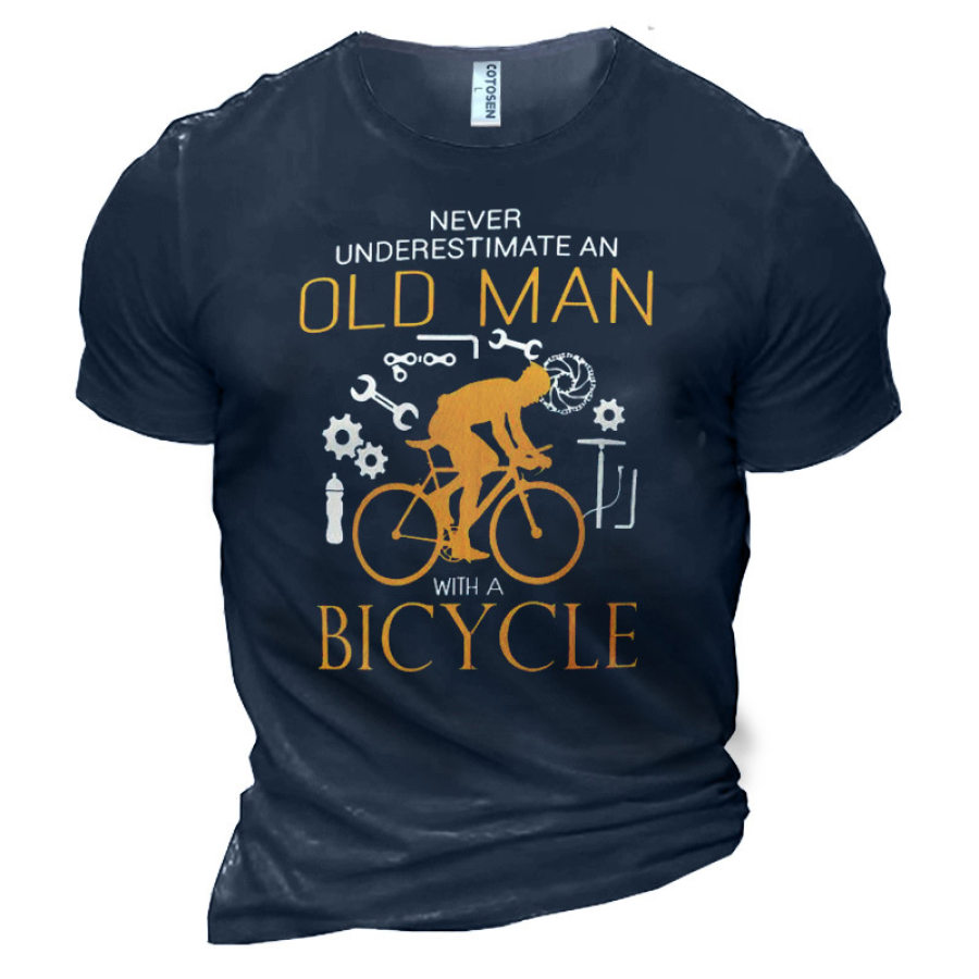 

Never Underestimate An Old Man With A Bicycle Men's Cotton T-shirt