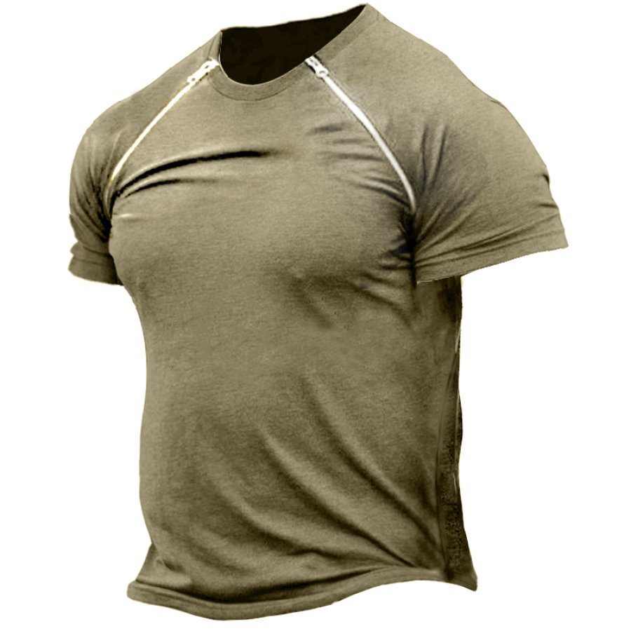 

Men's Vintage Double Zip Tactical T-Shirt