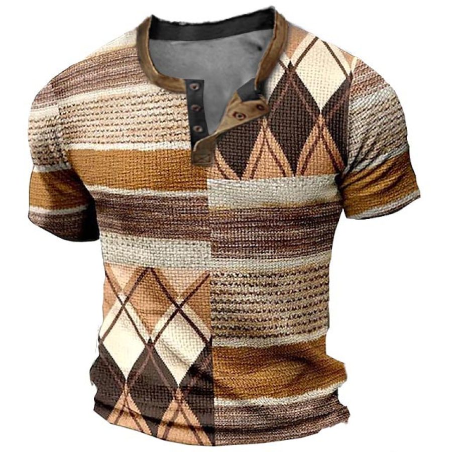 

Men's Vintage Color Block Print Henley T-Shirt