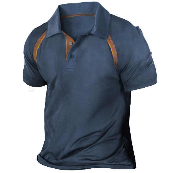 Men's Retro Contrast Polo Chic Short Sleeve T-shirt