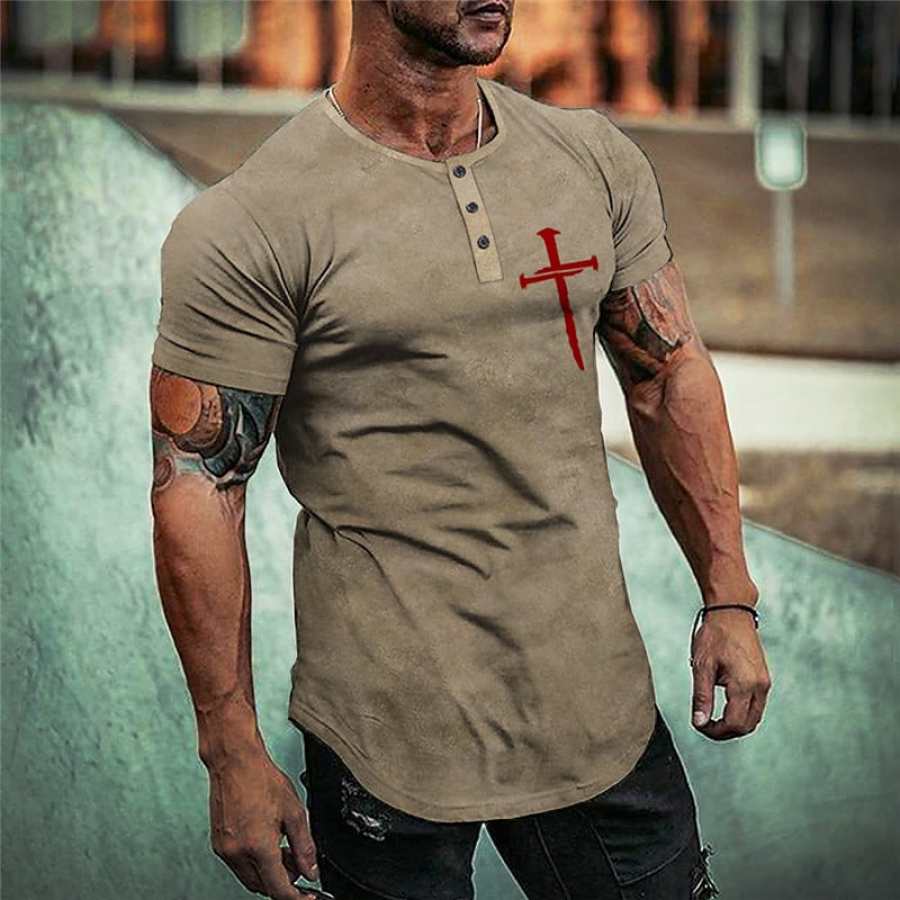 

Men's Outdoor Graphic Cross Henley Shirt Tee Henley