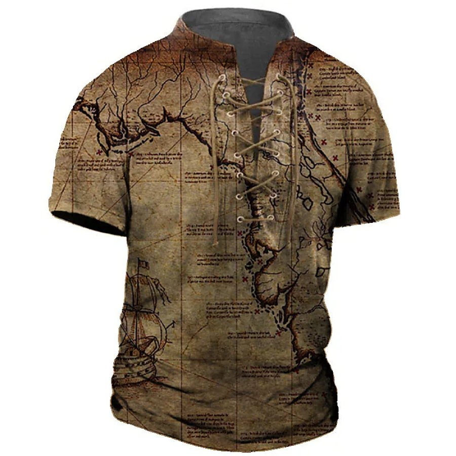 

Men's Graphic Map 3D Printed Short Sleeve Lace-up Tee