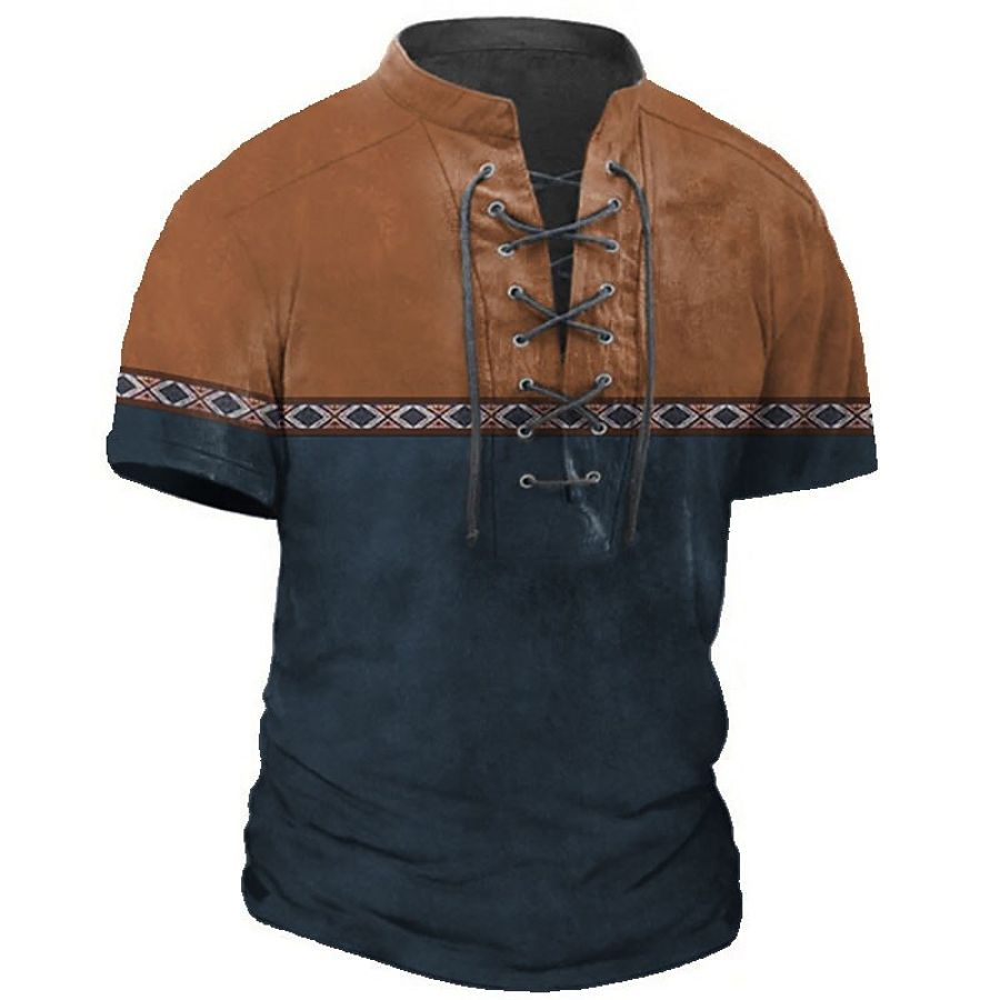 

Men's Color Block Graphic Short Sleeve Lace Up Tee Tee Men's