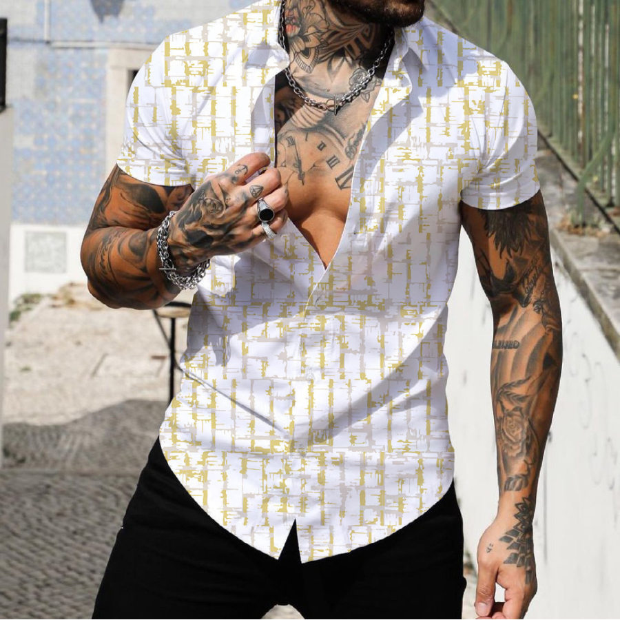 

Camisa Casual Estampada De Manga Corta Para Hombre