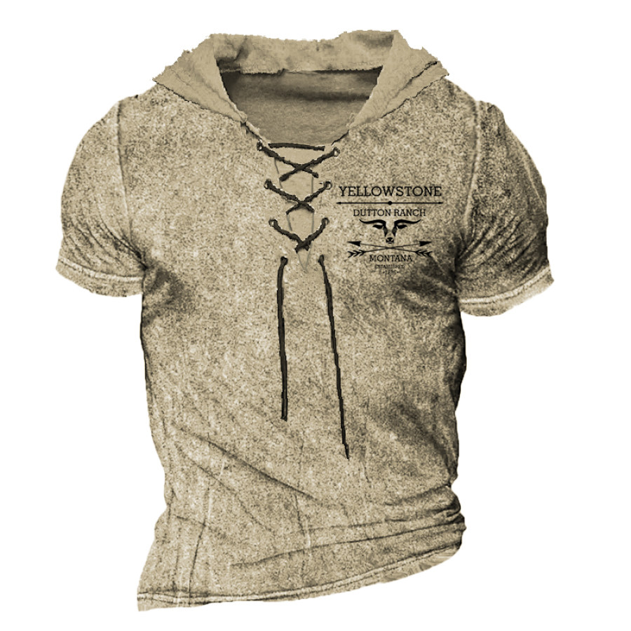 

Men's Vintage Lace-Up Yellowstone Hooded T-Shirt