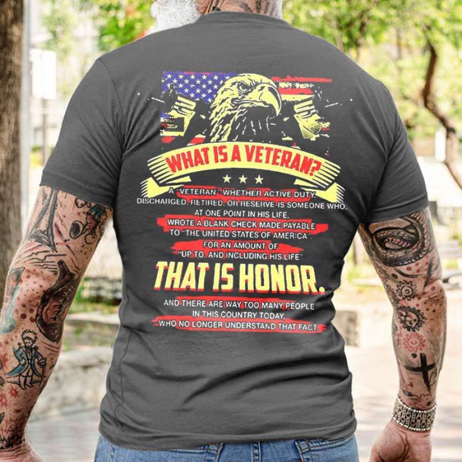 

Мужская хлопковая футболка What Is A Veteran That Is Honor