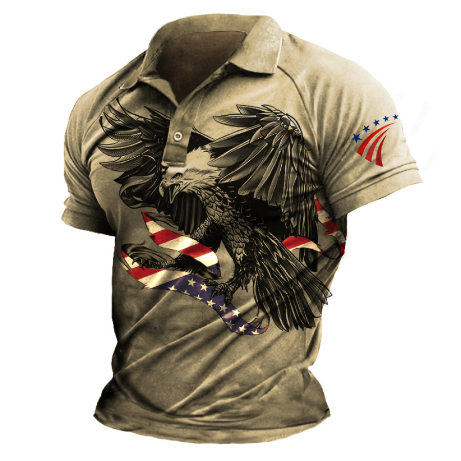 

Men's Vintage American Flag Eagle Print T-Shirt