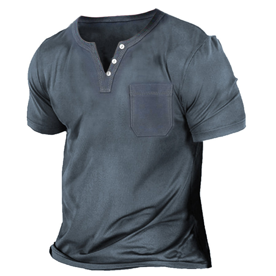 

Men's Vintage Pocket Button V-Neck T-Shirt