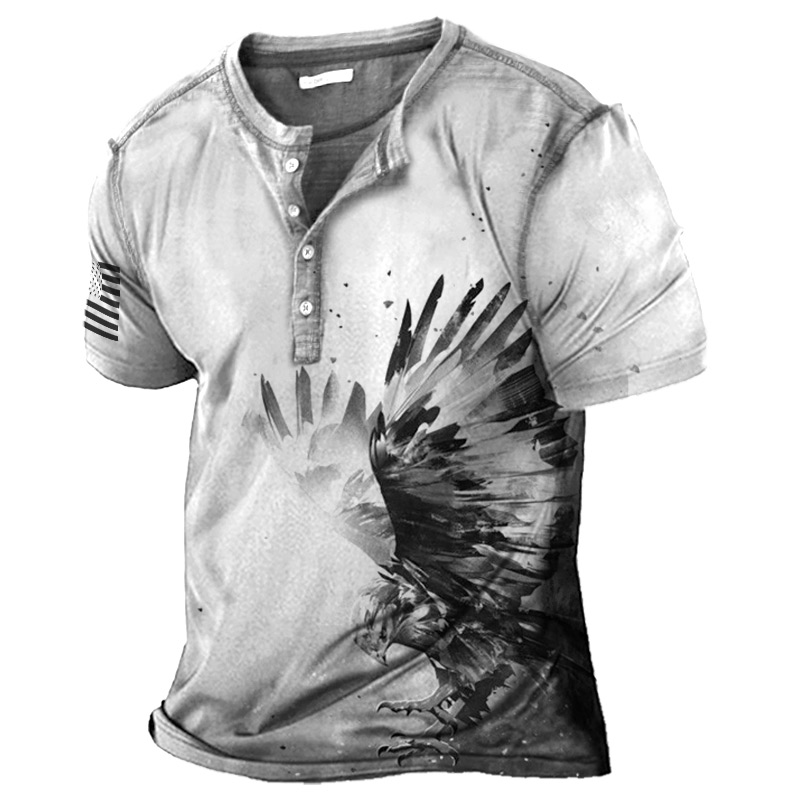 Men's Outdoor American Flag Chic Eagle Henley T-shirt