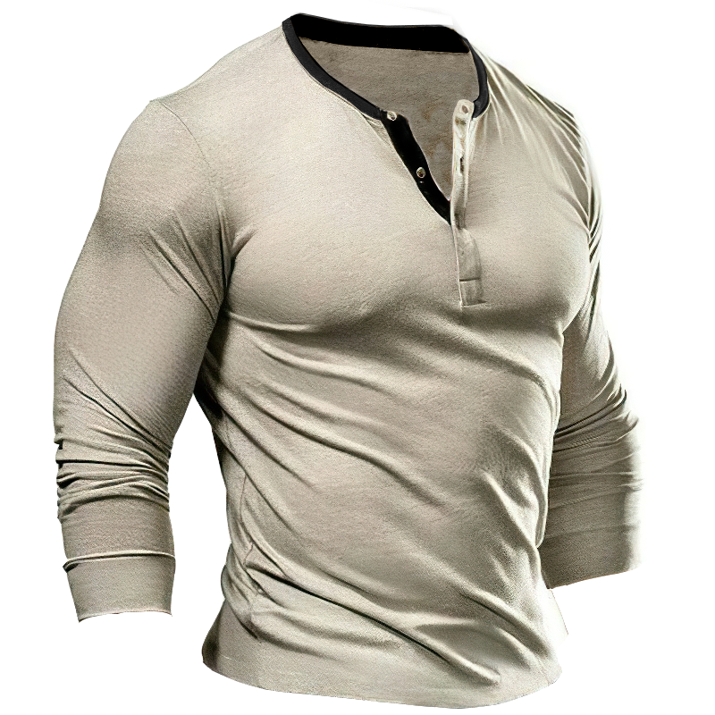 Men's Retro Colorblock Breathable Chic Tactical Henley T-shirt