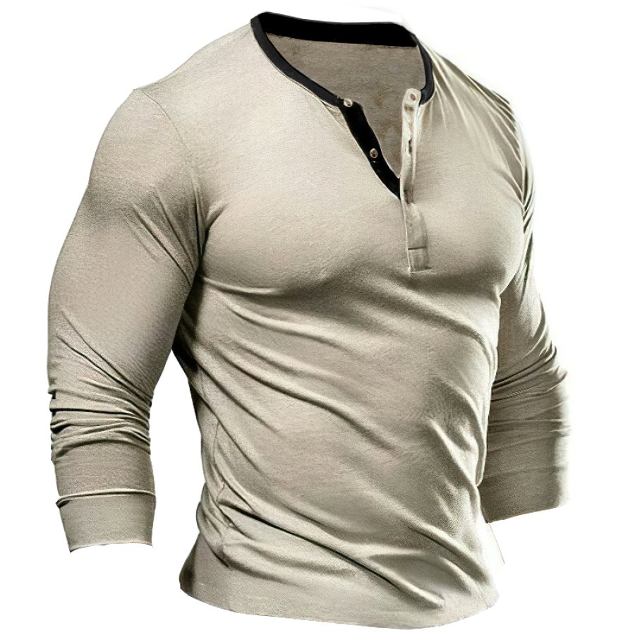 

Men's Retro Colorblock Breathable Tactical Henley T-Shirt