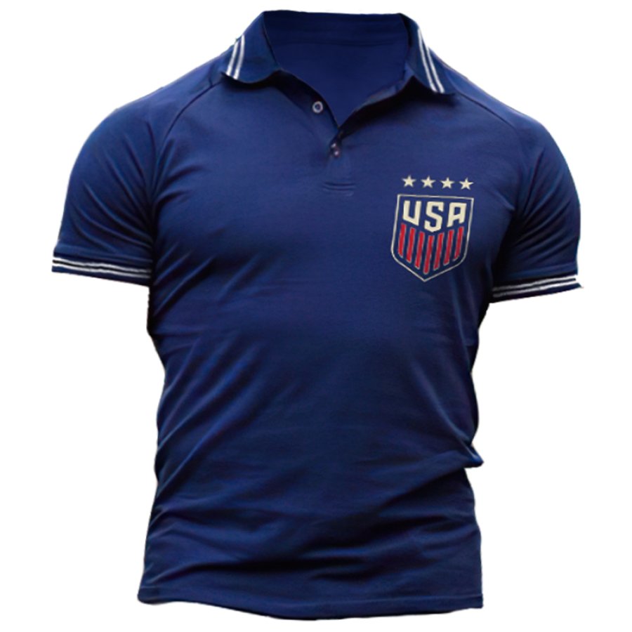 

Men's Retro USA Print Breathable Henley T-Shirt POLO