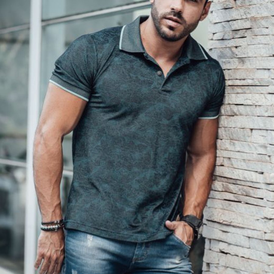

Men's Retro Hawaii Print Breathable Henley T-Shirt POLO