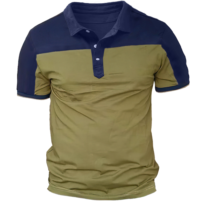 Men's Retro Colorblock Breathable Chic Tactical Henley T-shirt Polo