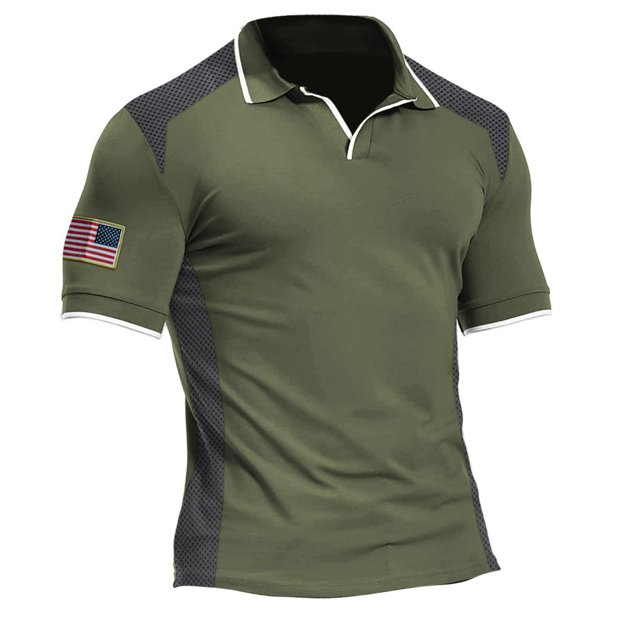 

Men's Outdoor American Flag Moisture Wicking Panel Mesh Polo T-Shirt