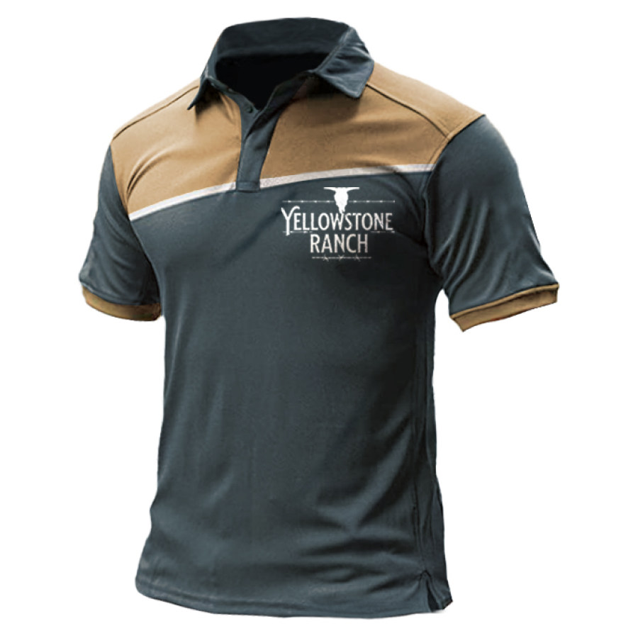 

Men's Outdoor Moisture Wicking Yellowstone Color Block Print Polo T-Shirt
