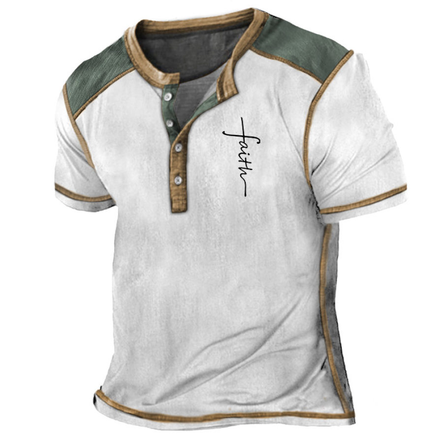 

Men's Vintage Faith Color Block Henley T-Shirt