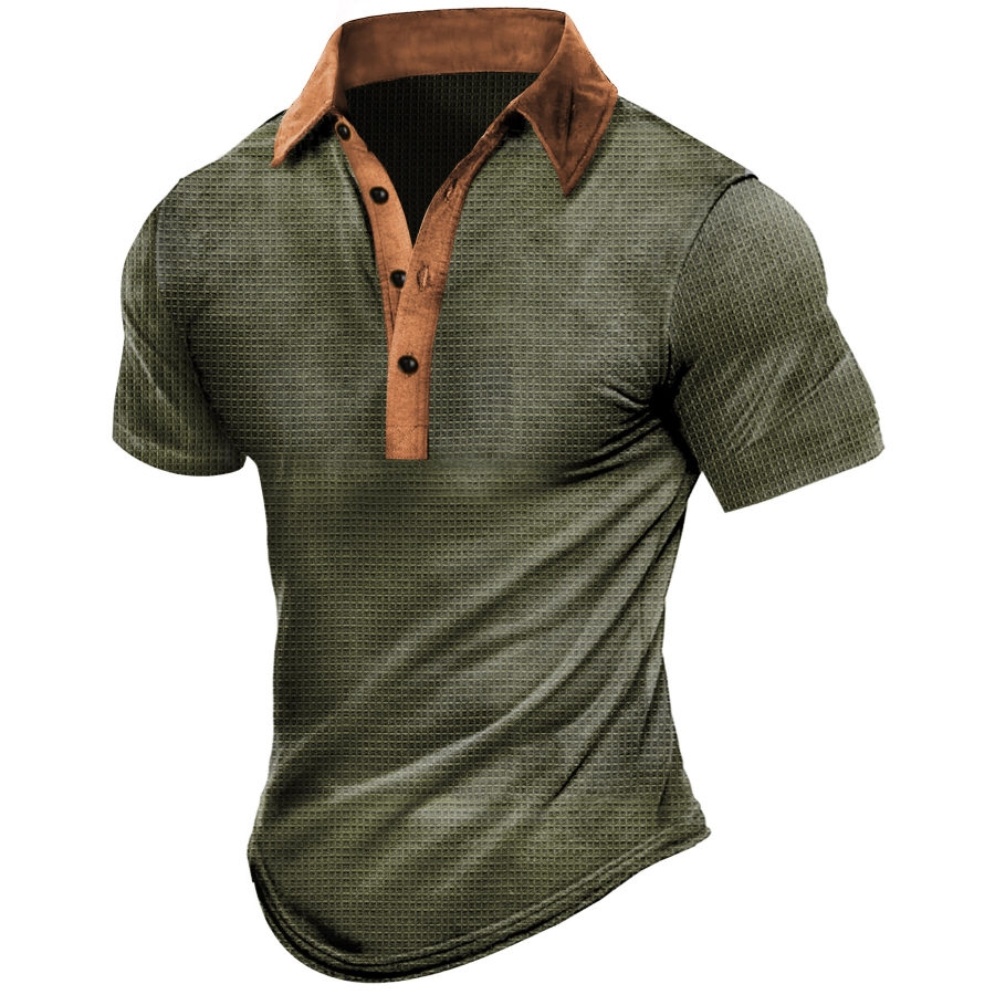 

Men's Vintage Waffle Contrast Color Polo T-Shirt